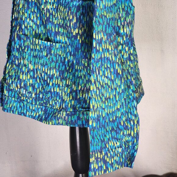 Attyre New York Blue Green Yellow Abstract Rayon Nylon Span Adj Waist Jacket XL - Picture 10 of 16